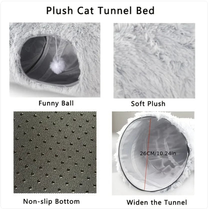 Foldable Cozy Plush Cat Tunnel and Nest