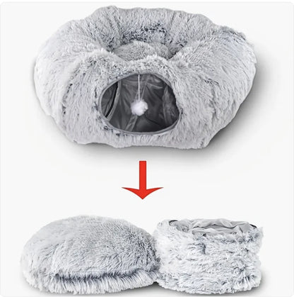 Foldable Cozy Plush Cat Tunnel and Nest