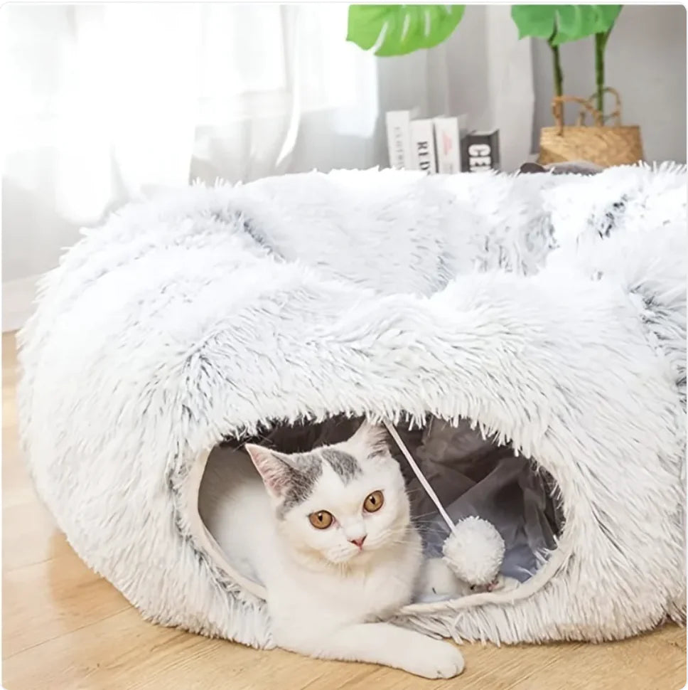 Foldable Cozy Plush Cat Tunnel and Nest