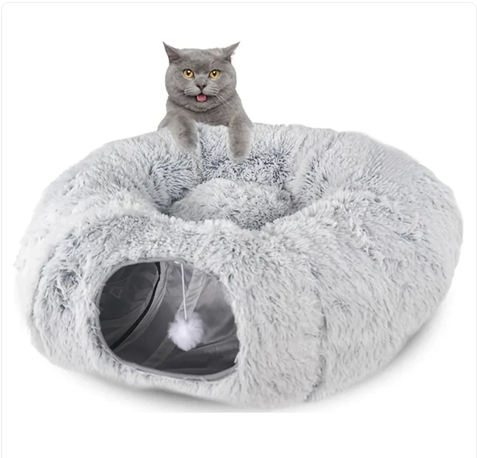 Foldable Cozy Plush Cat Tunnel and Nest