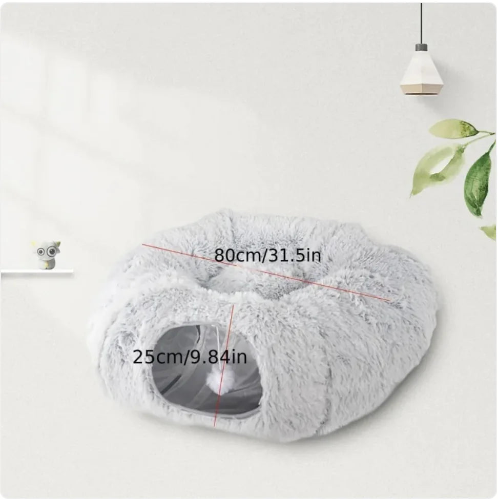 Foldable Cozy Plush Cat Tunnel and Nest